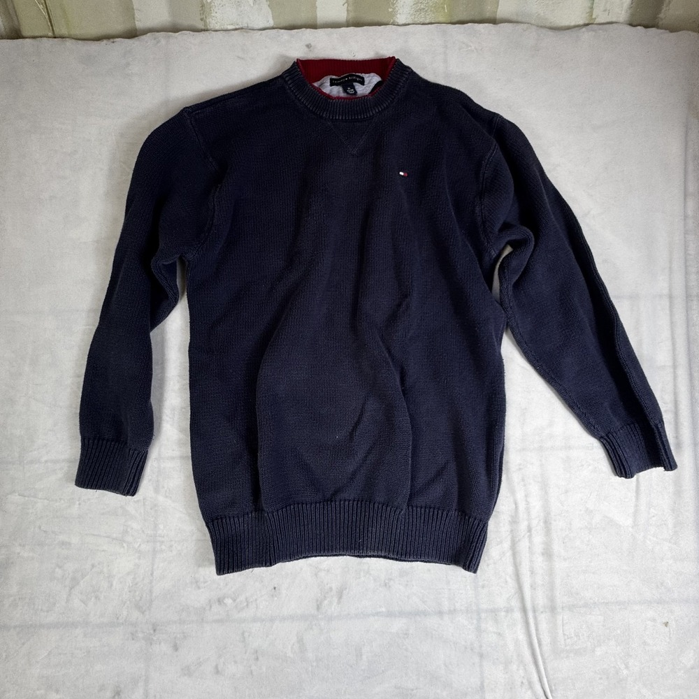 Tommy Hilfiger Sweater Men's XL Navy Chunky Knit Long Sleeve Crew Neck Pullover